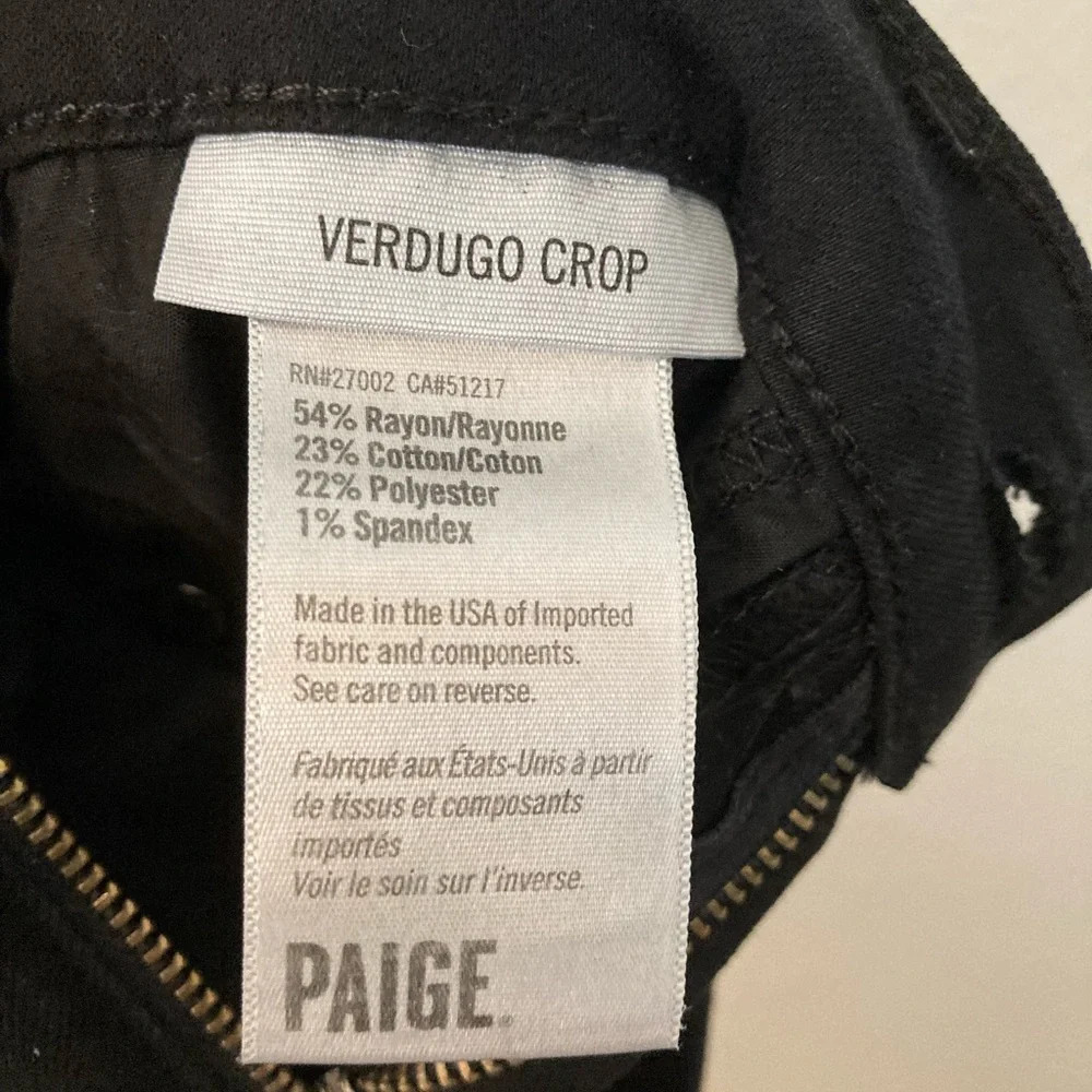 PAIGE Verdugo Crop Skinny Distressed Black Jeans Size 24 - Picture 6 of 11